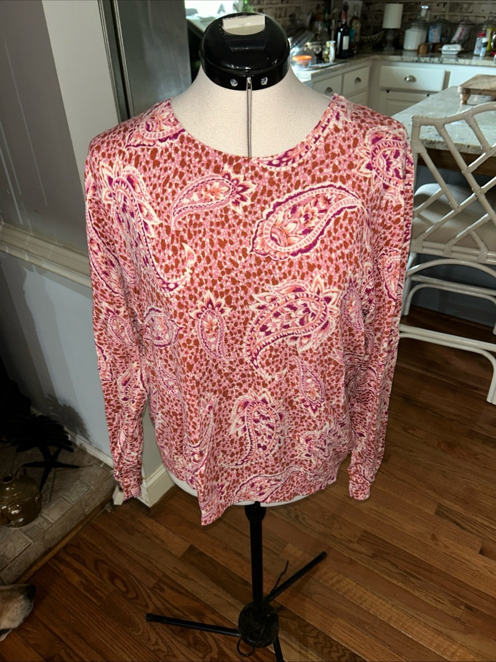 Daniel Rainn Coral Pink Paisley Long Sleeve Blouse